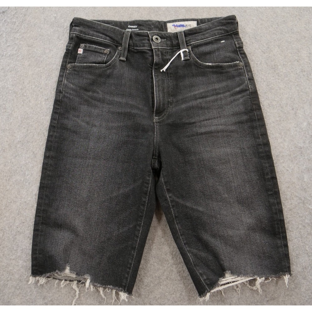 New AG Adriano Goldschmied High Waist Black Distressed Denim Shorts